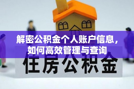 芦竹解密公积金个人账户信息，如何高效管理与查询